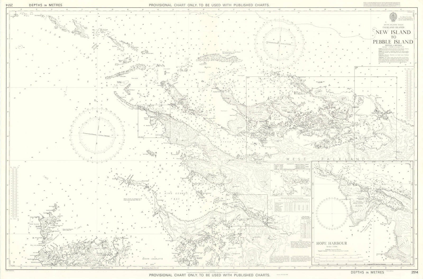 Falkland Islands New Island-Pebble Island Admiralty chart HMS Glamorgan 1982 map